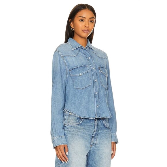 Citizens of Humanity Cropped Western Shirt in Carolina Blue X-Small New Denim - Picture 4 of 15